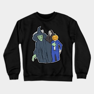 The Witch, the Pumpkin and Death Background Black Crewneck Sweatshirt